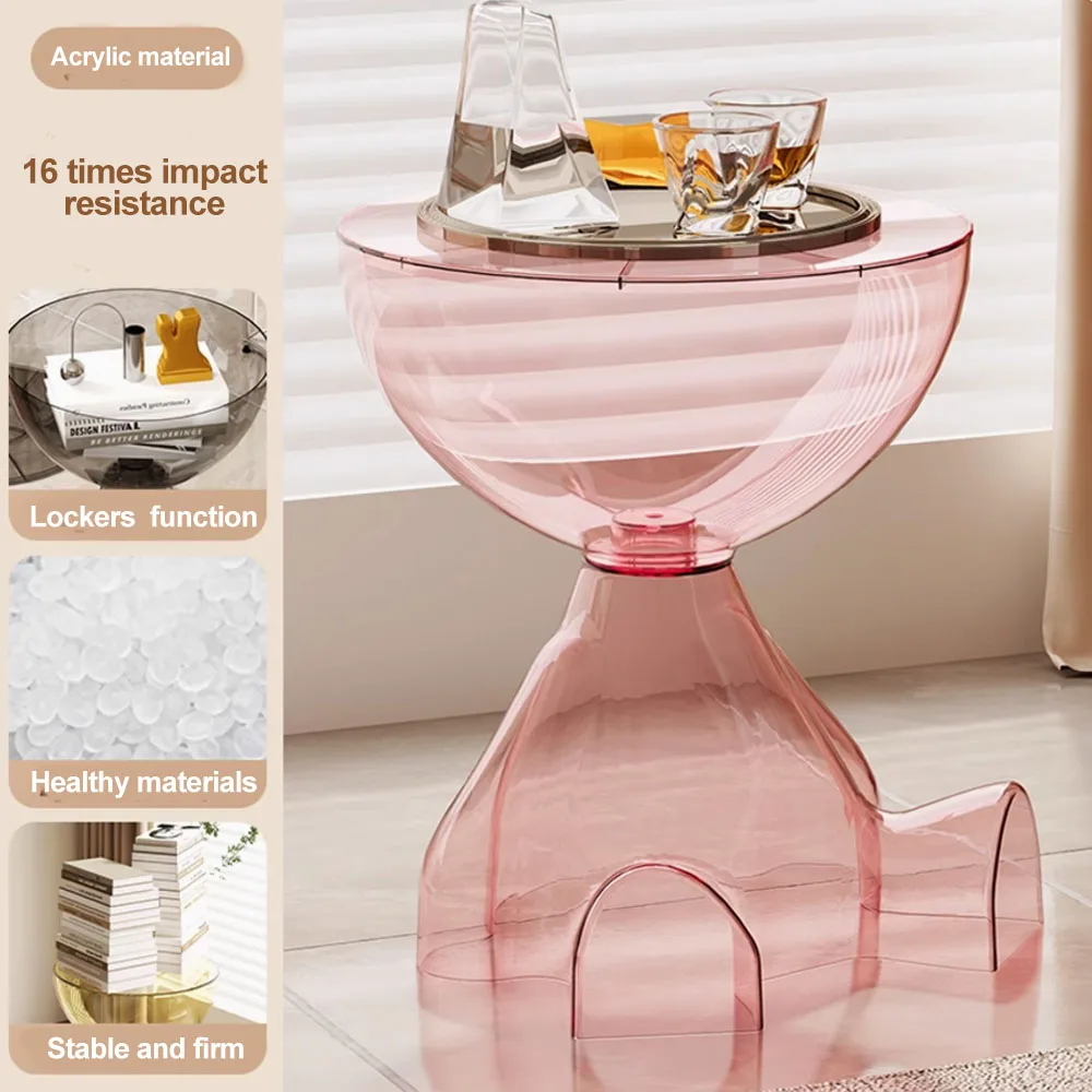 Transparent Advanced Small flat head coffee table cream style, home living room sofa side table table, round side table