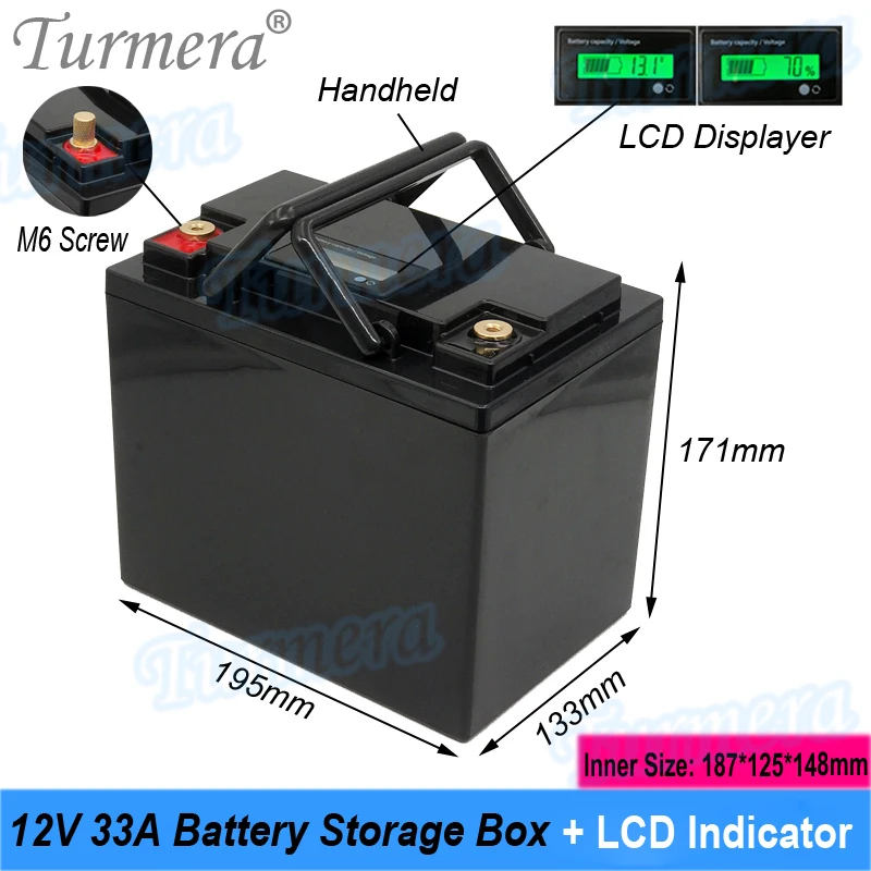 Turmera 12V 33A pojemnik na baterie ręczny wskaźnik LCD dla 18650 26650 21700 32700 baterii system ups skorzystaj z