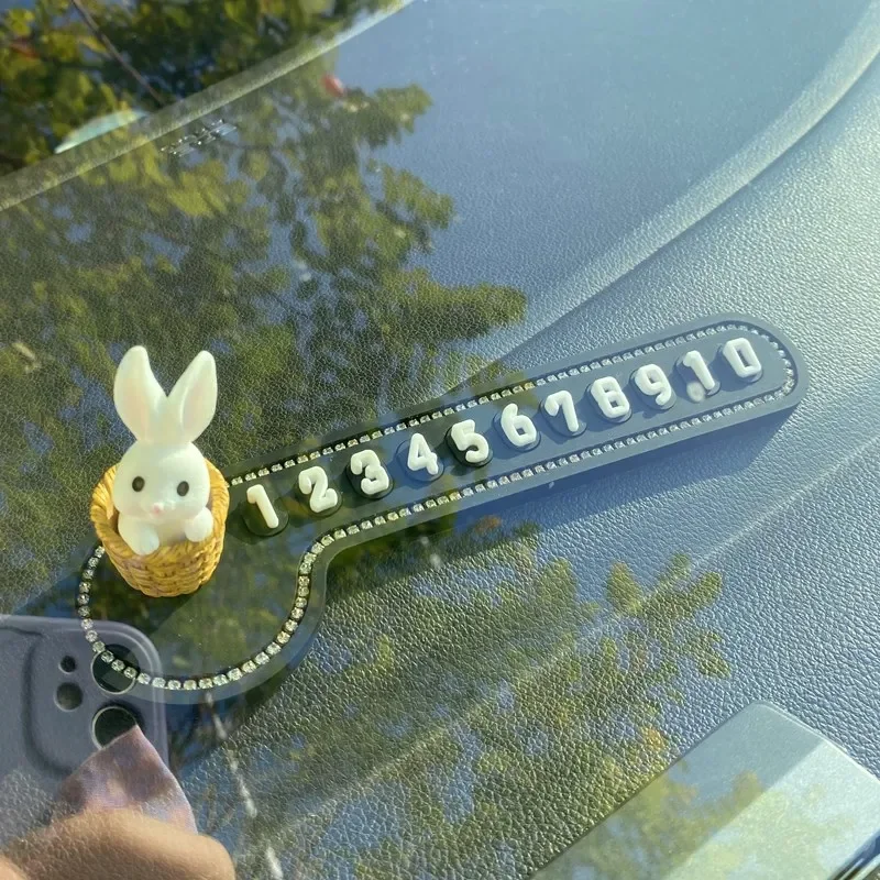 Car Temporary Stop Sign Multifunctional Cartoon Bunny Phone Number Temporary Parking Card Prompt License Plate Decoration