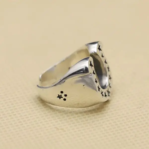 925 sterling silver open star ring, men's punk style, five pointed star live mouth trendy ring, couple simple jewelry