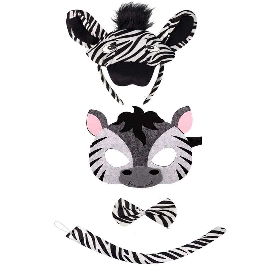 

Zebra Headband Bow Tie Tail Masks Costume Halloween Dress Up Accessories for Kids Adults