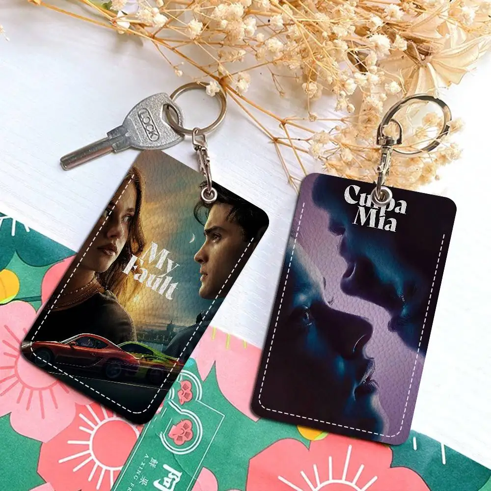 My Fault Culpa Mia Youthful Love Movie Rectangle ID Card Case Keychain Access Card Bag Key Tag Ring Leather Card Holder Key