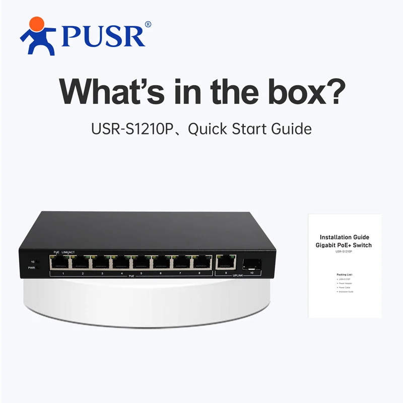PUSR 10 Port Gigabit PoE Switch with 8 PoE+ Metal Shell Desktop or Wall Mounting 1 Gigabit Eth and 1 SFP Port POE Out USR-S1210P