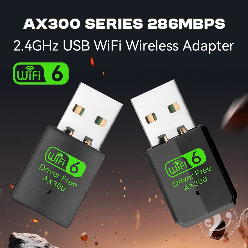 WiFi6 USB Wireless Network Card 2.4G High-Speed AX300 Drive Free Mini WI-FI Adapter Receiver Dongle WLAN 286Mbps For Win 7/10/11