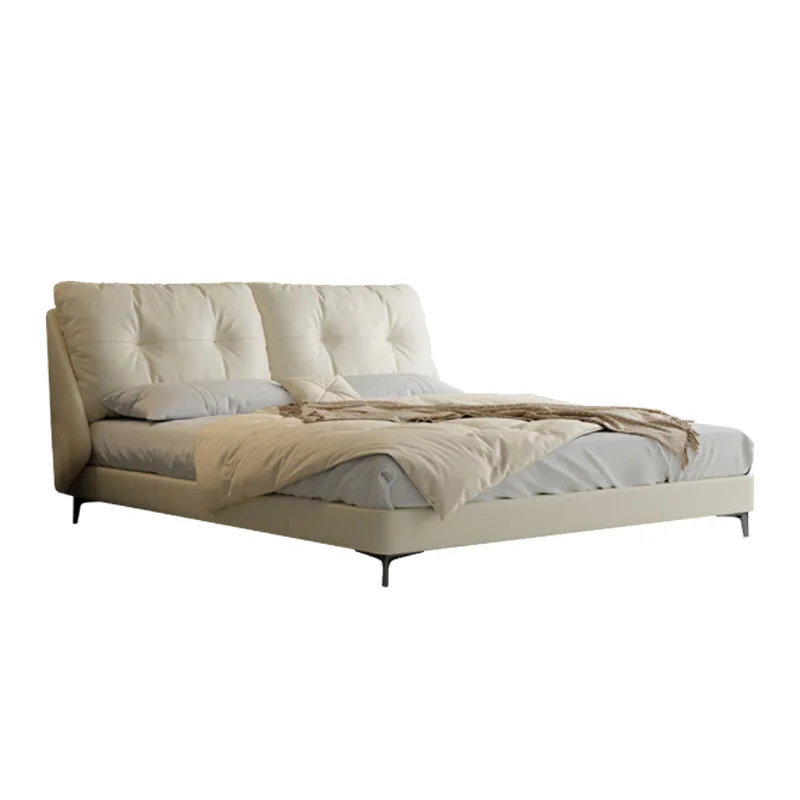 

Leather bed Italian modern simple solid wood bed Internet