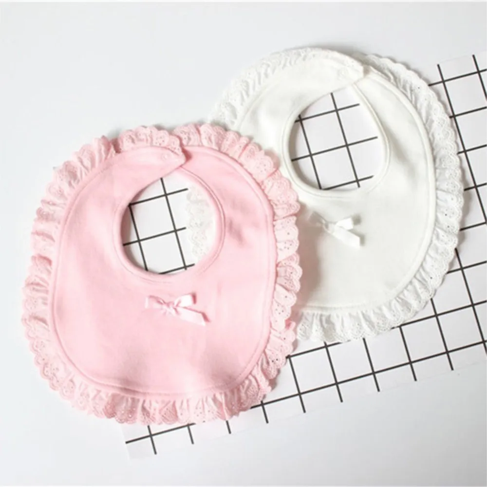 Mới Cotton Ren Bé Slabbetjes Nơ Ợ Vải Bé Yếm Hồng Trắng Cho Bé Gái Đáng Yêu Ợ Vải Nước Miếng Khăn yếm