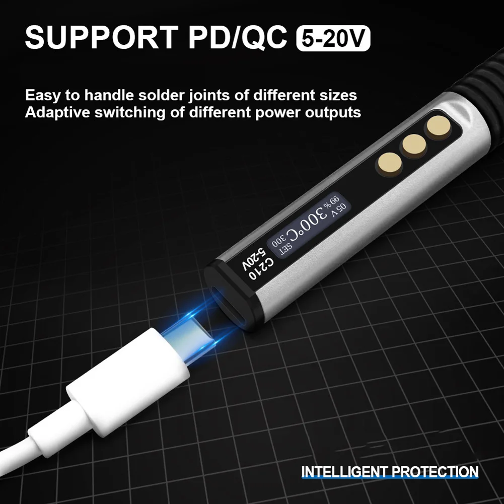 /C210 /Smart /Soldering Iron Digital Display USB Powered Fast Heating Aluminum Alloy Portable Welding Pen For Electronics Repair