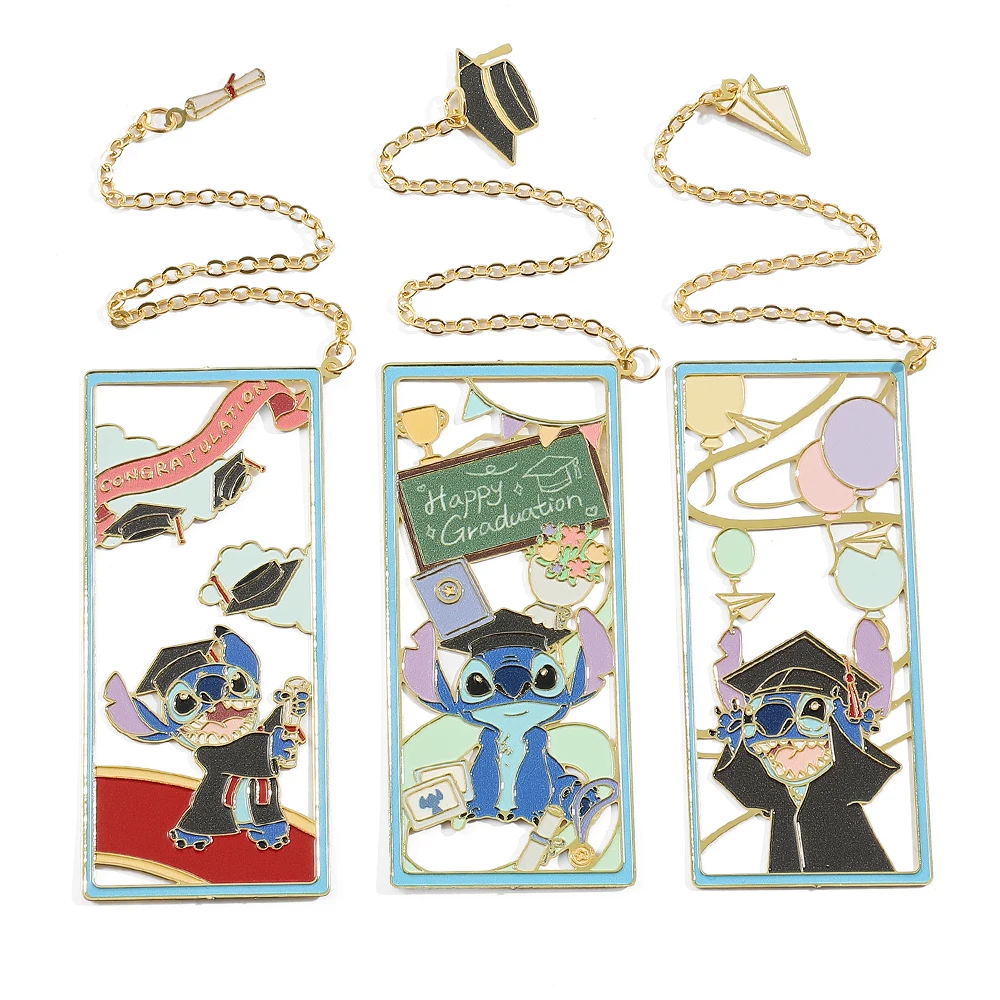 Happy Graduation Party Favors Gifts for Students Cute Cartoon Disney Stitch Creative Brass Bookmark for Fans Collection