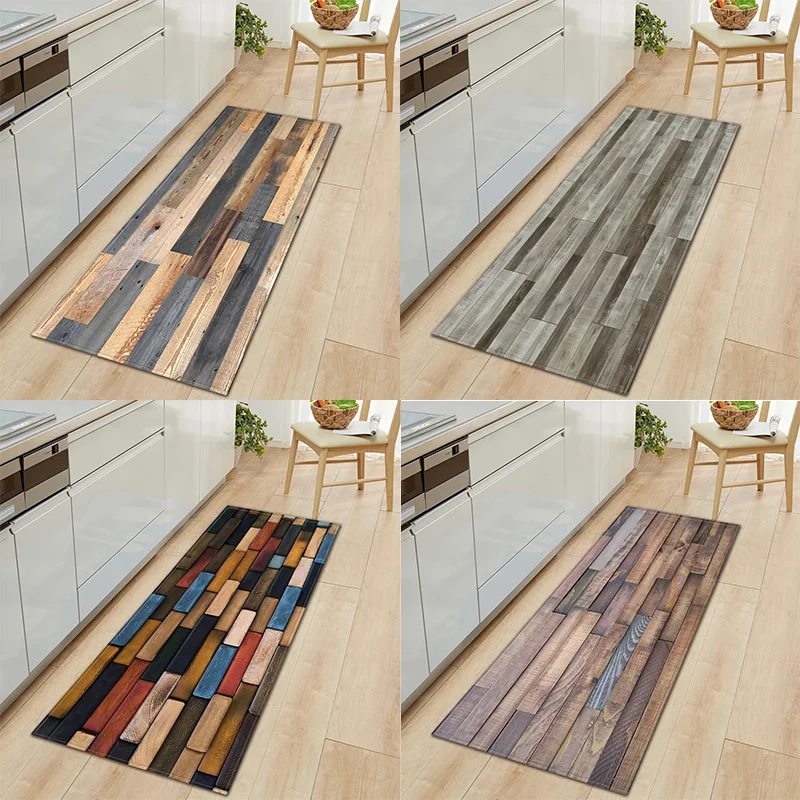 Colorful Wood Grain Floor Pattern Home Kitchen Floor Mat Door Front Decoration Floor Mat