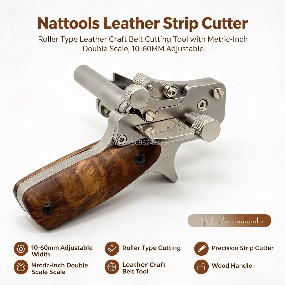 Nattools Leather Strip Cutter Roller Type Leather Craft Belt Cutting Tool with Metric-Inch Double Scale 10-60MM Adjustable