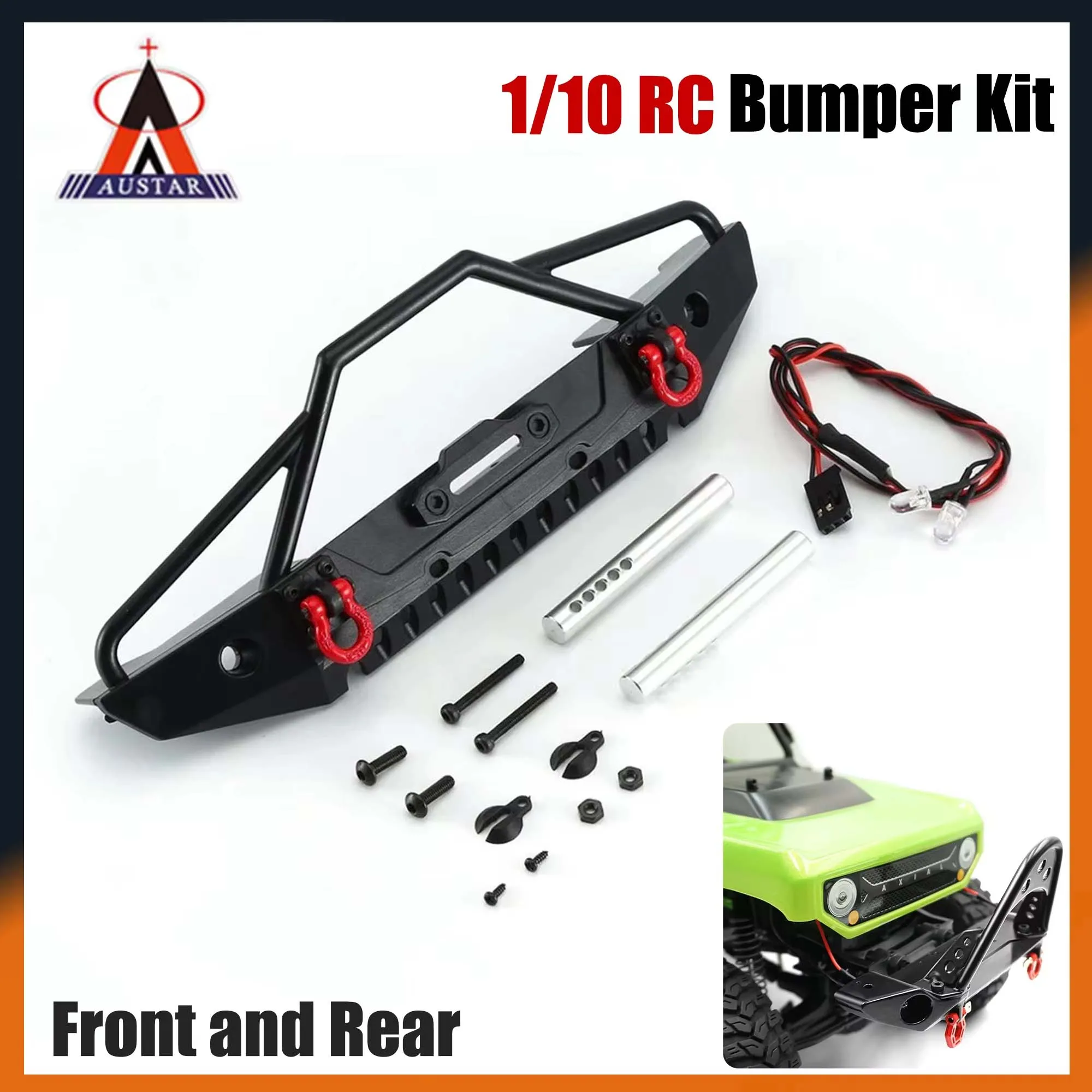 AUSTARHOBBY Front Rear Bumper with LED Light Emulational Spare Tire Carrier for Axial SCX10 1/10 RC Crawler Car Upgrade Parts
