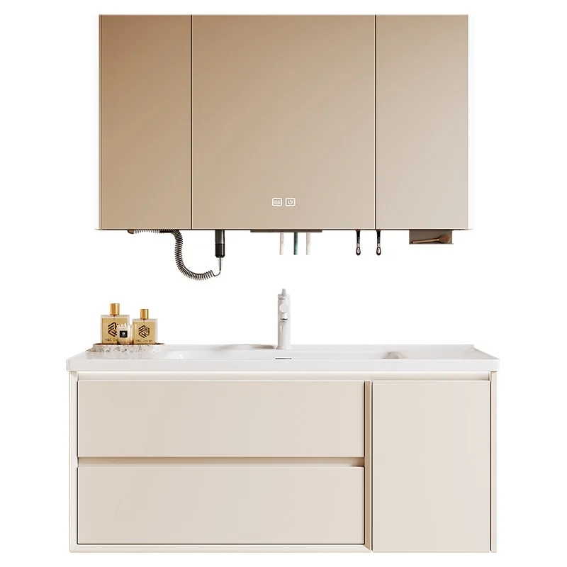 

Cream wind bathroom cabinet combination Corian integrated basin toilet hand washbasin washbasin multi-functional mirror cabinet