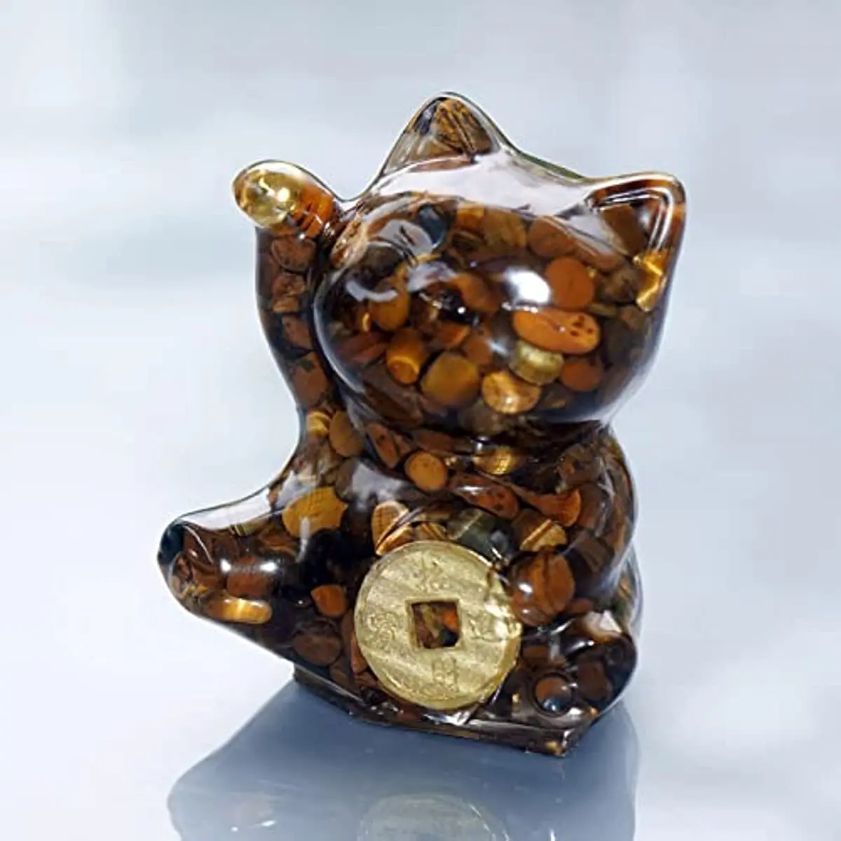 

2.5" Beckoning Crystal Lucky Feng Shui Cat Statue Natural Figurine