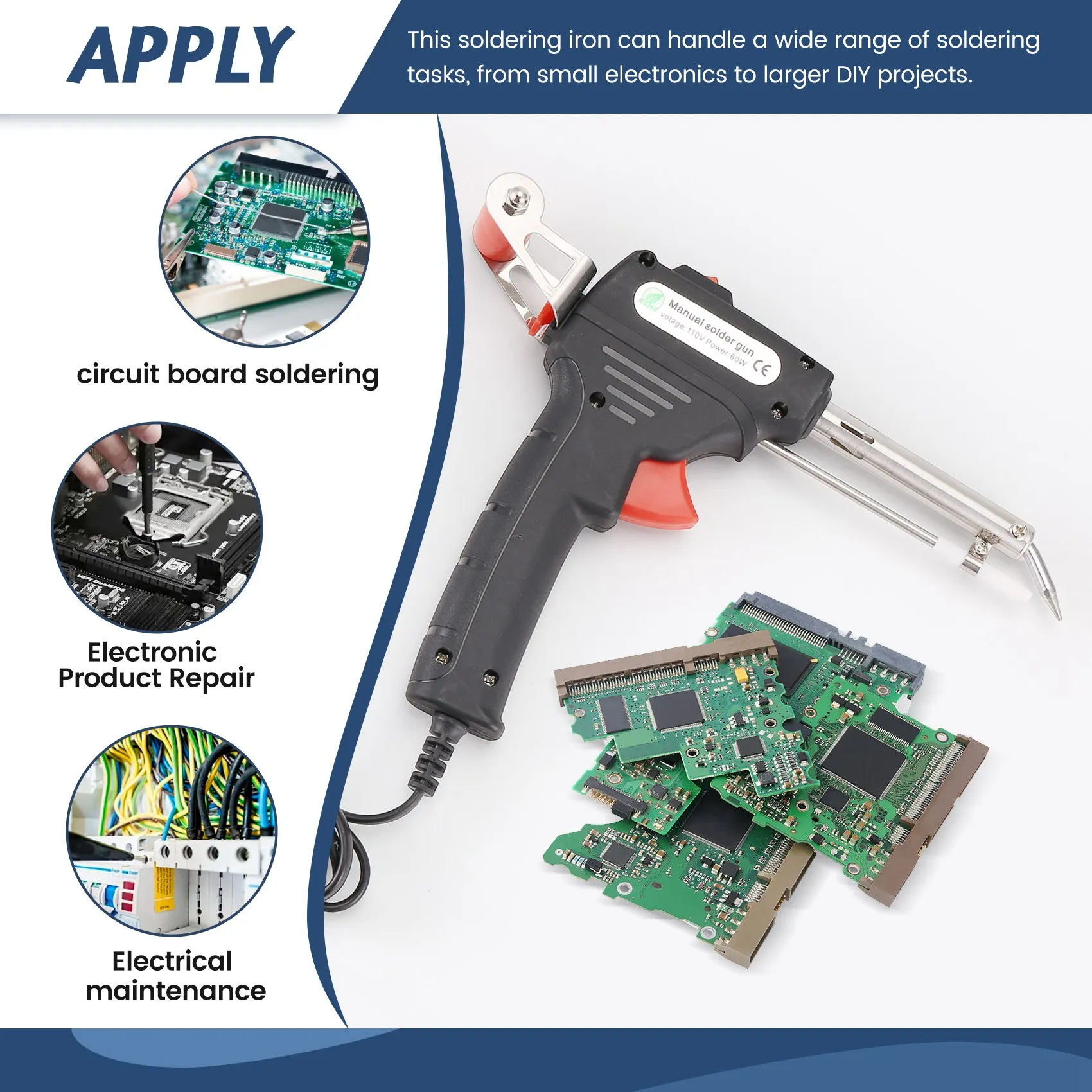 

AB34-Soldering Iron 60W Eagle Beak Endothermic Handheld Tool Heated Household Repair Tool Manual Tin Dispensing