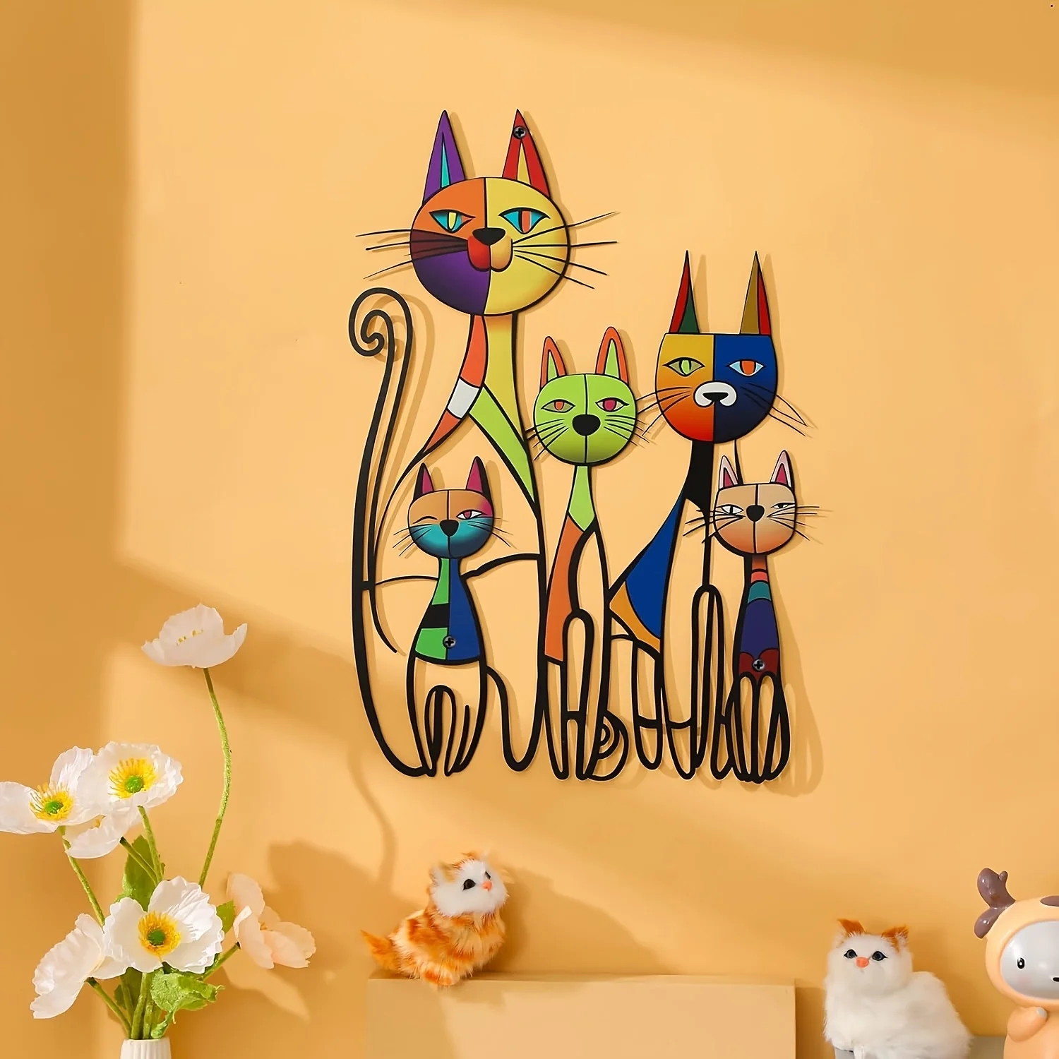 Décoration murale pour chat, sculpture murale en fer pour les amoureux des chats, panneau vintage coloré avec chat médiéval, décoration murale extérieure