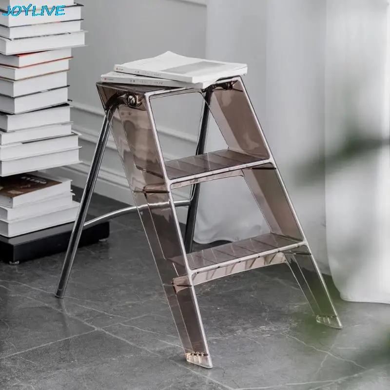 JOYLIVE Household Folding Ladder Transparent Acrylic Crystal Ladder Three-step Ladder Pedal Plastic Ladder Household 2024 New