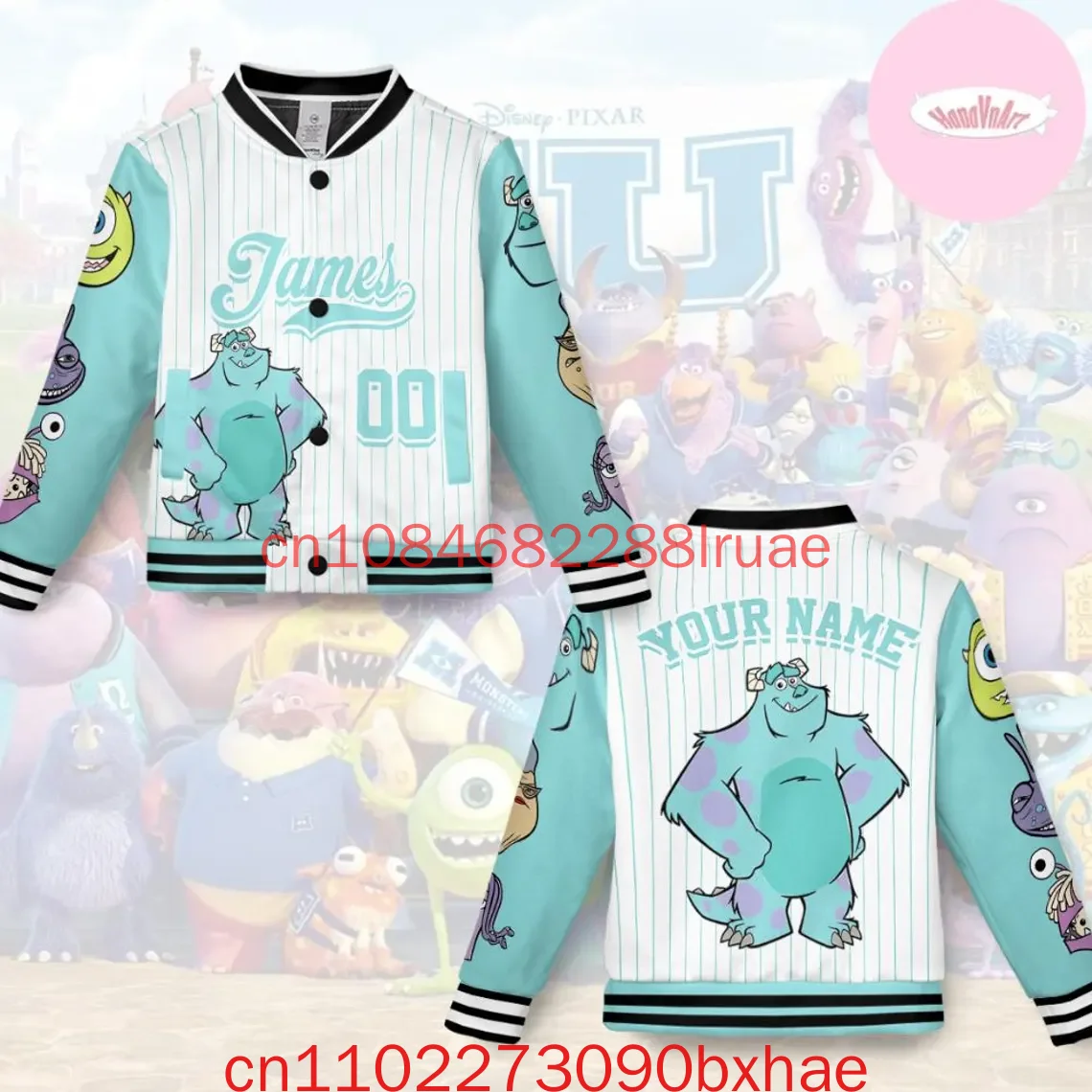 

Personalized Disney Monsters Inc Baseball Jacket Mike Wazowski Sully Boo Adult Team Monsters University Family Group Matching