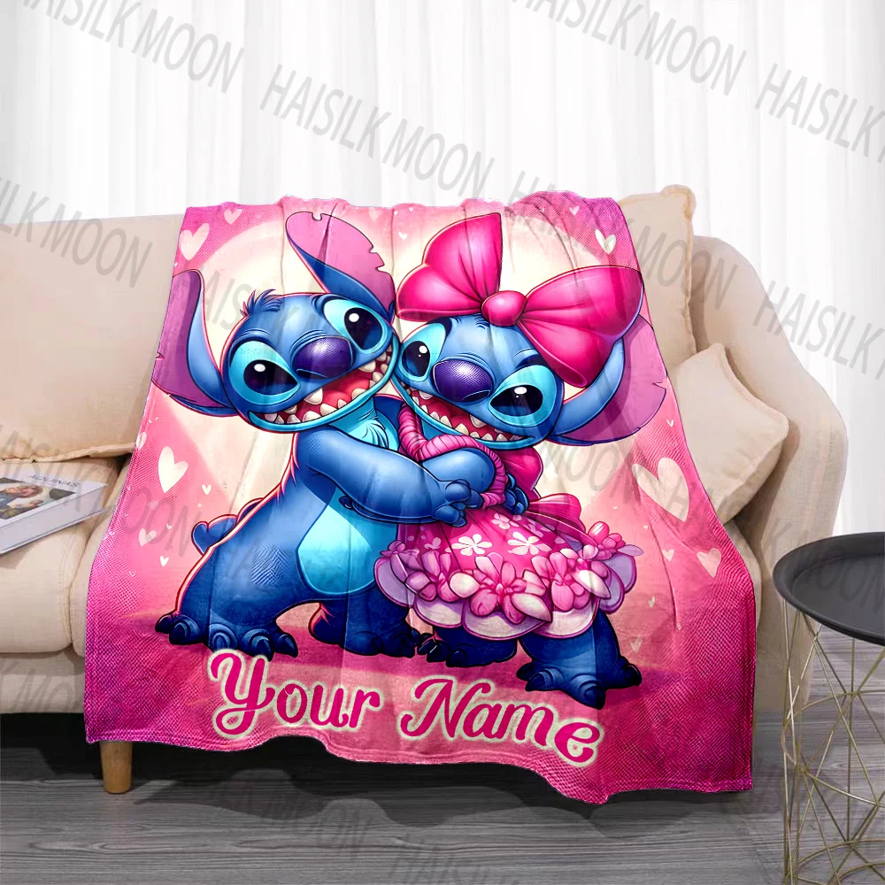 (Memo U Name) Disney Stitch Cartoon Printed Blanket Can Be Custom with Name Soft and Warm Suitable for Home Office Camping Car