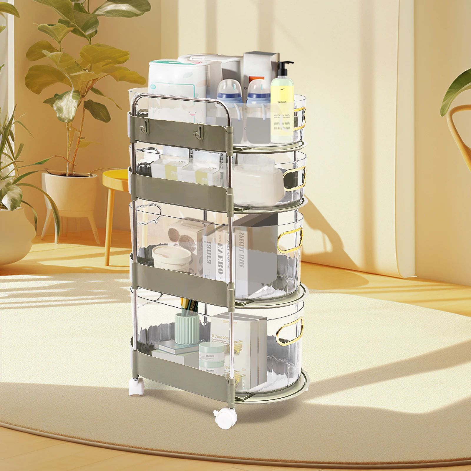 

4-Tier Plastic Drawer Organizer Plastic Storage Cabinet with Universal Wheel