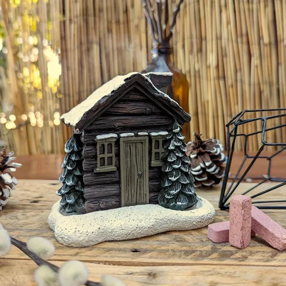 Rustic Christmas Chimney Hut with 2 Incense Cones Cottage Incense Burner Ornament Resin Holiday Gift Xmas Decoration