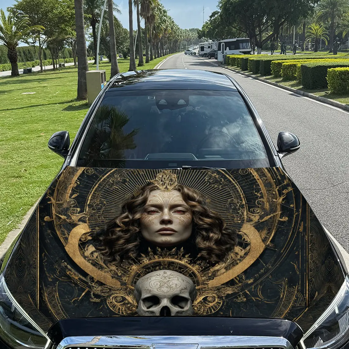 

Fantasy Dark Golden - Patterned Figure Car Vinyl Wrap, PVC Material Waterproof Car Hood Sticker, Self-Adhesive Scratch-Resistant