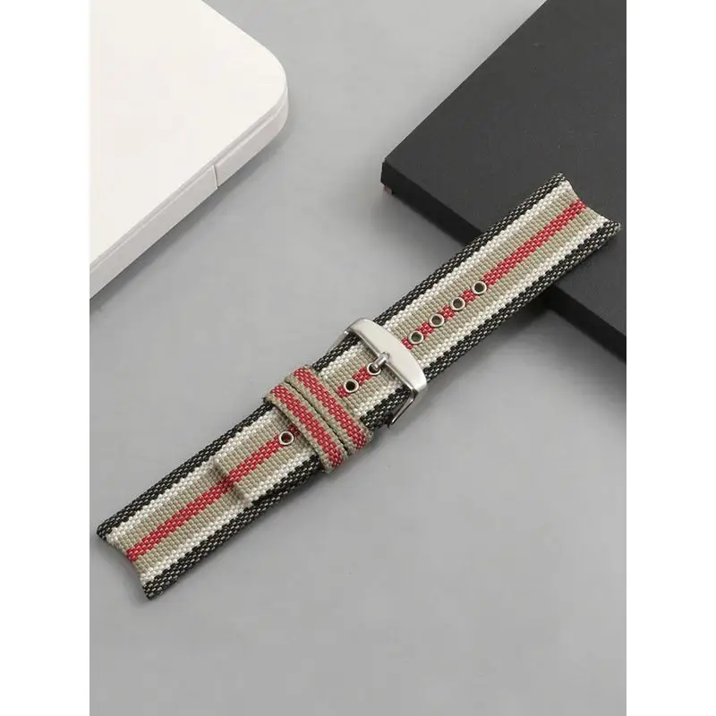 PEIYI Genuine Leather Watchstrap Suitable For Burberry BU7600/BU7680 Waterproof Woven Checked Canvas Watchband 22mm