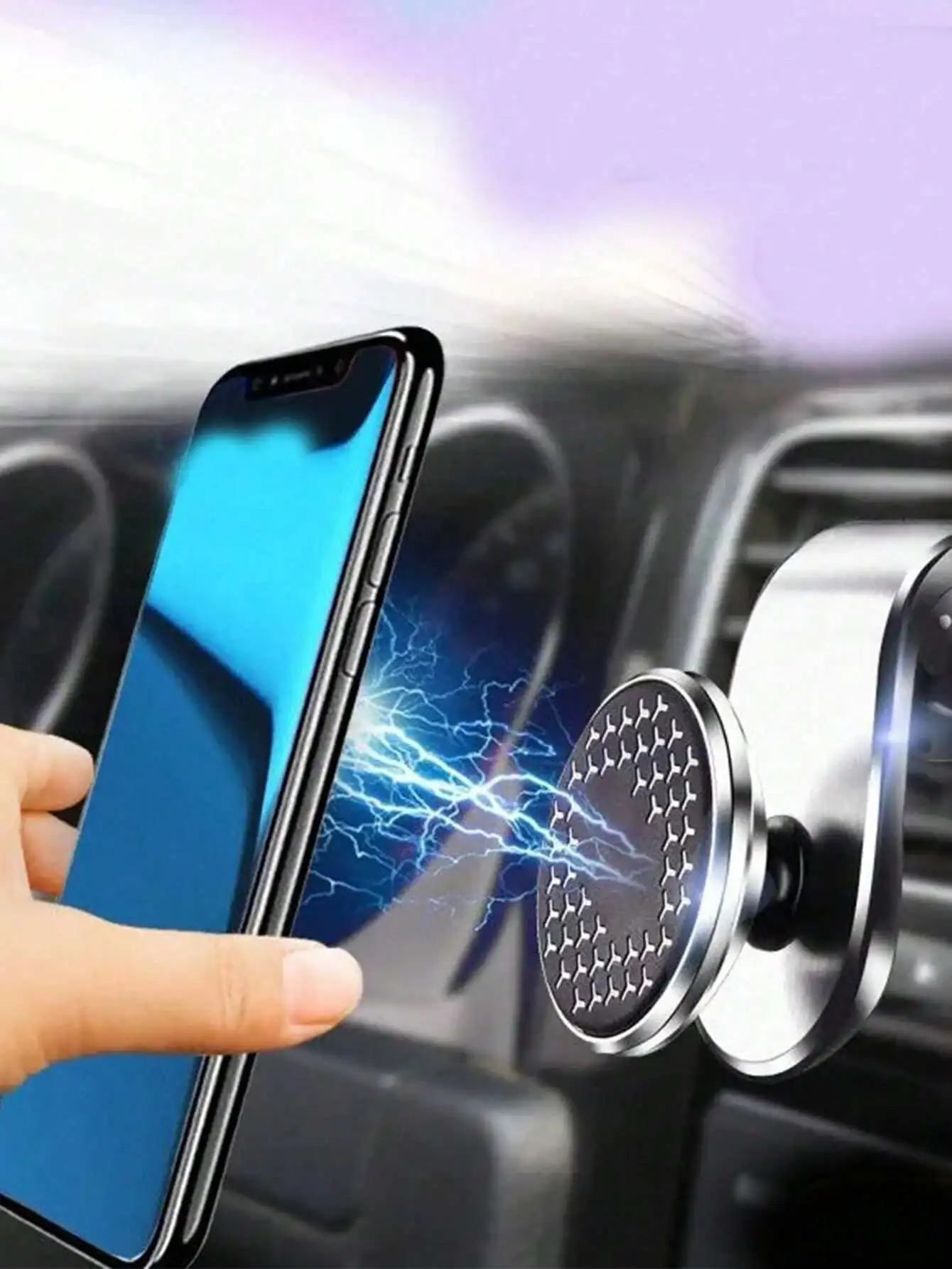 1 Stück schwarze, verbesserte Auto-Entlüftungs-Magnethalterung, Metall-Telefonhalterung, 360 °   Rotation, Navigation