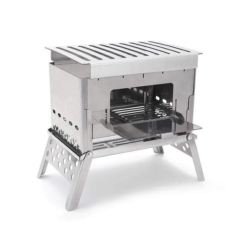 Outdoor stainless steel card barbecue grill, camping mini detachable wood stove, charcoal card stove B 6 alternative