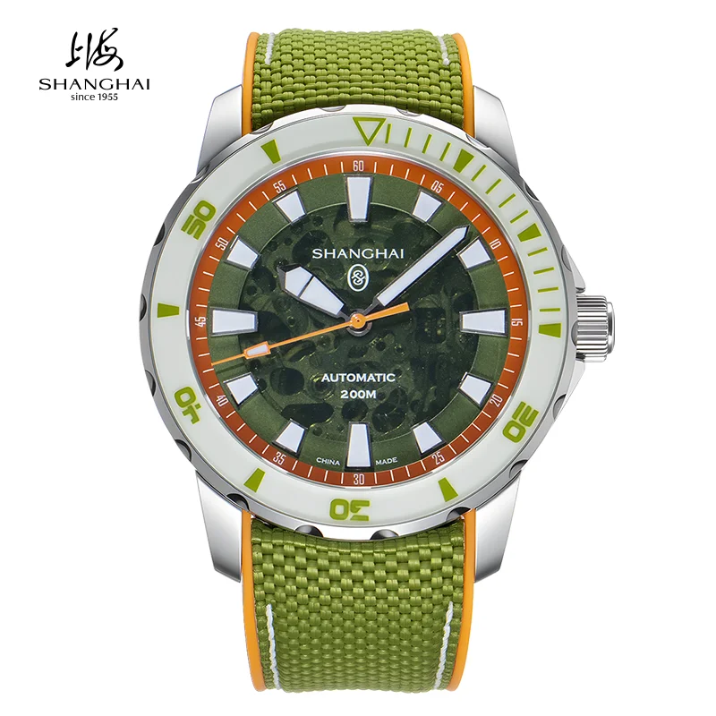 

Мужские часы Shanghai Watch для дайвинга, водонепроницаемые до 200 м, механические, 41 мм, с люминесцентным циферблатом, модные, стильные наручные часы SH023