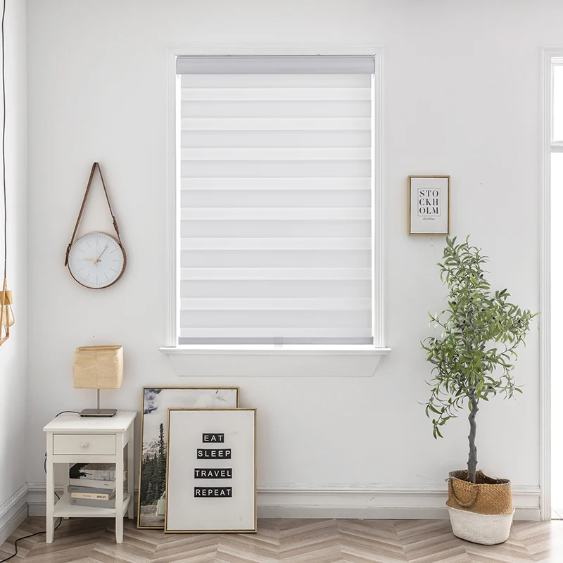 Double-layer pure color simple zebra blinds cordless automatic lifting zebra curtain Alexa Google Assistant