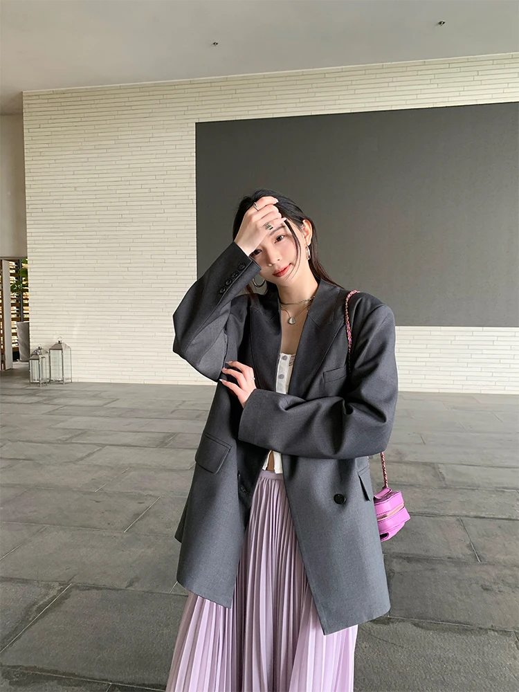 

Женский повседневный свободный пиджак YegeChic с V-образным вырезом и подплечниками, универсальная верхняя одежда на весну-осень с длинными рукавами