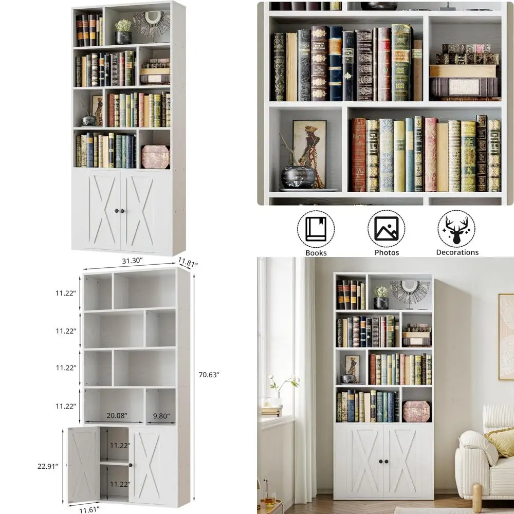 

Высокий книжный шкаф с 8 кубиками для гостиной и спальни