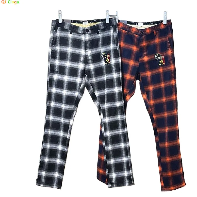 

Black Men's Plaid Trousers, Red and Orange Casual Pants, Asian Sizes 29-40