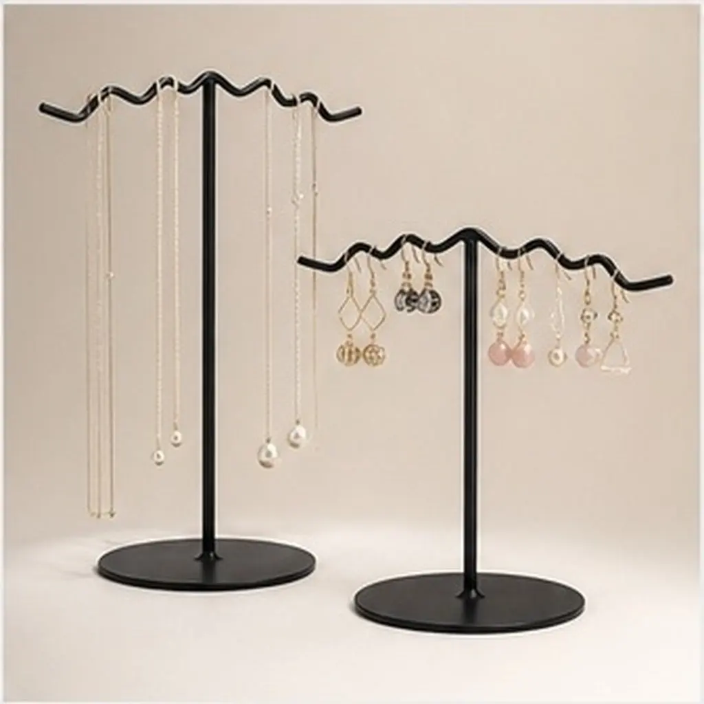 2Pcs Stylish Wave Pattern Earring Rack Iron Jewelry Stand for Display Storage of Earrings Necklaces Bracelets Desktop Decor