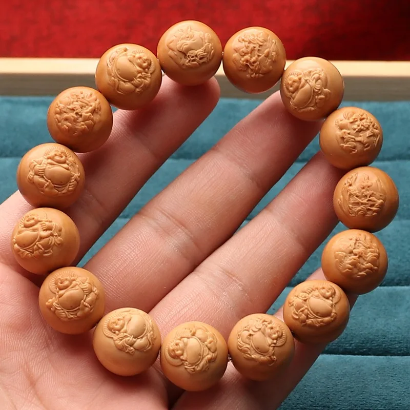 Wild Monkey Head Peach Pit Short round Buddha Beads Relief Eight Treasures Maitreya Bracelet Carved Crafts Plate Finished Walnut