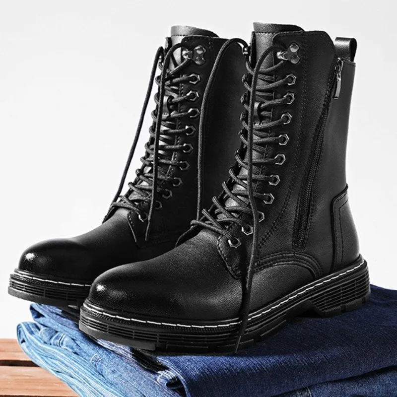 Men High-top Boots Quality Leather Casual Boot Lace Up Oxford Boots Winter Plush Warm Cotton Boots Large size48 Botas Masculino
