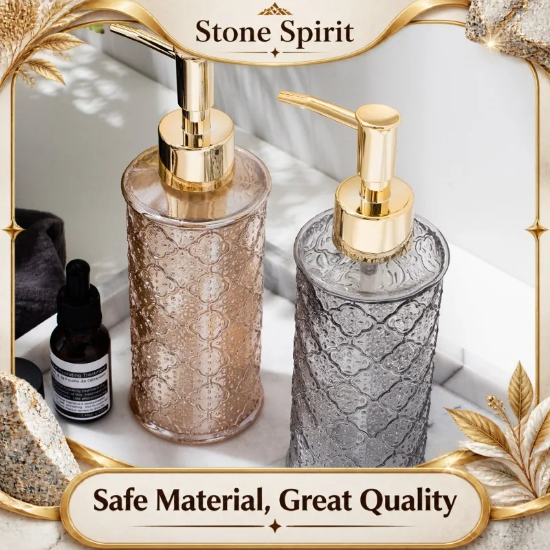 【Premium】Nordic Retro Crabapple Glass Lotion Bottle - Luxury Hand Soap Dispenser, Hotel Shower Gel Bottle & Refillable Container