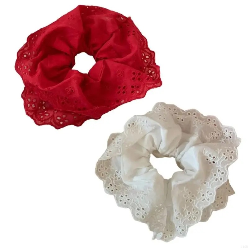 

340D Soft and Comfortable Lace Large Scrunchies Elastic White Hair Bobbles for Women