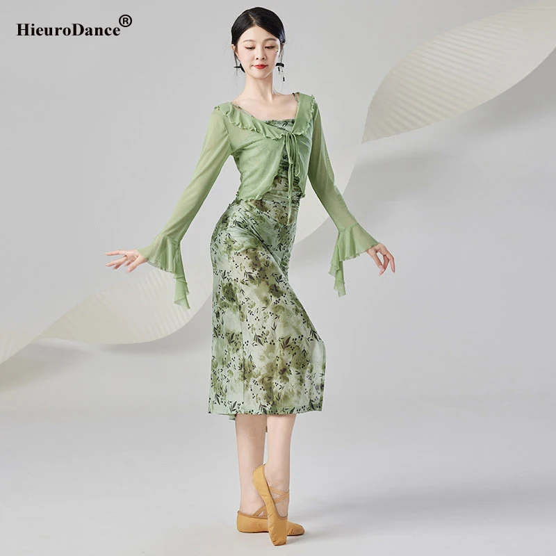 Tradycyjny chiński kostium taneczny Vintage Mesh Qipao Cheongsam Dress Stage Performance Practice Ancient Folk Dance Dress