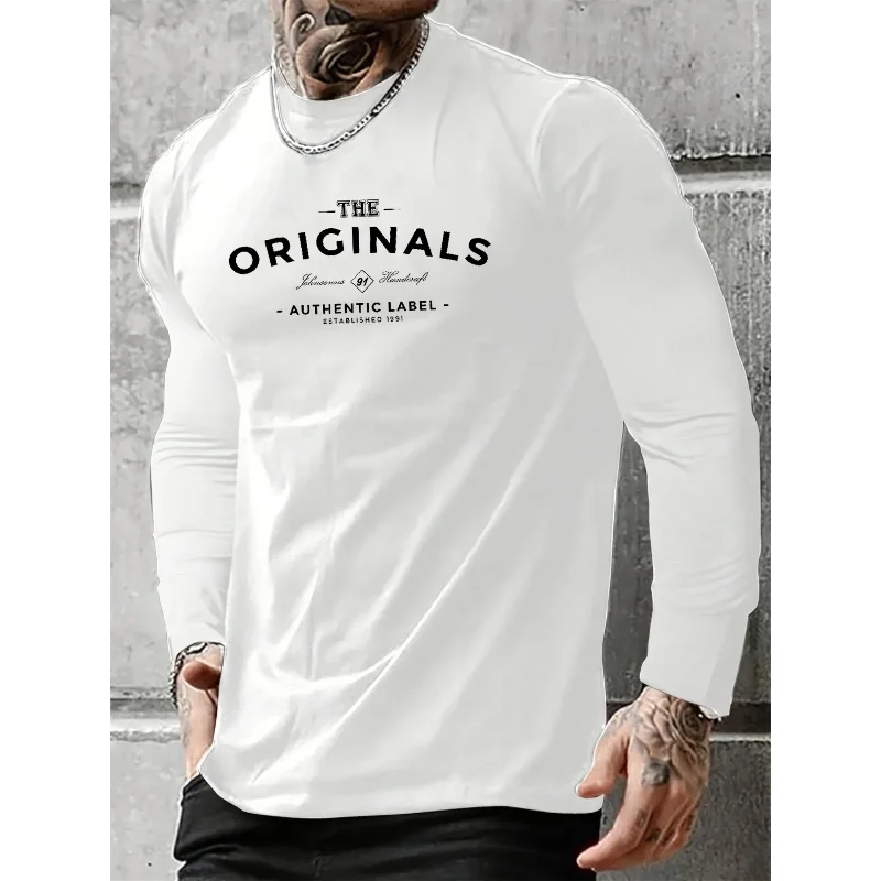 Lightweight Breathable 100% Cotton Men Long‑Sleeve Shirt, Hip‑Hop Graffiti Smiley Face Print Crew Neck Casual Daily Pullover