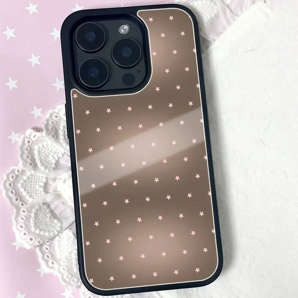 Pink Stars On Brown Phone Case Black Hard Plastic Phone Case For Iphone 17 Air 16 15 14 13 12 11 Pro Max PC TPU Ins Case
