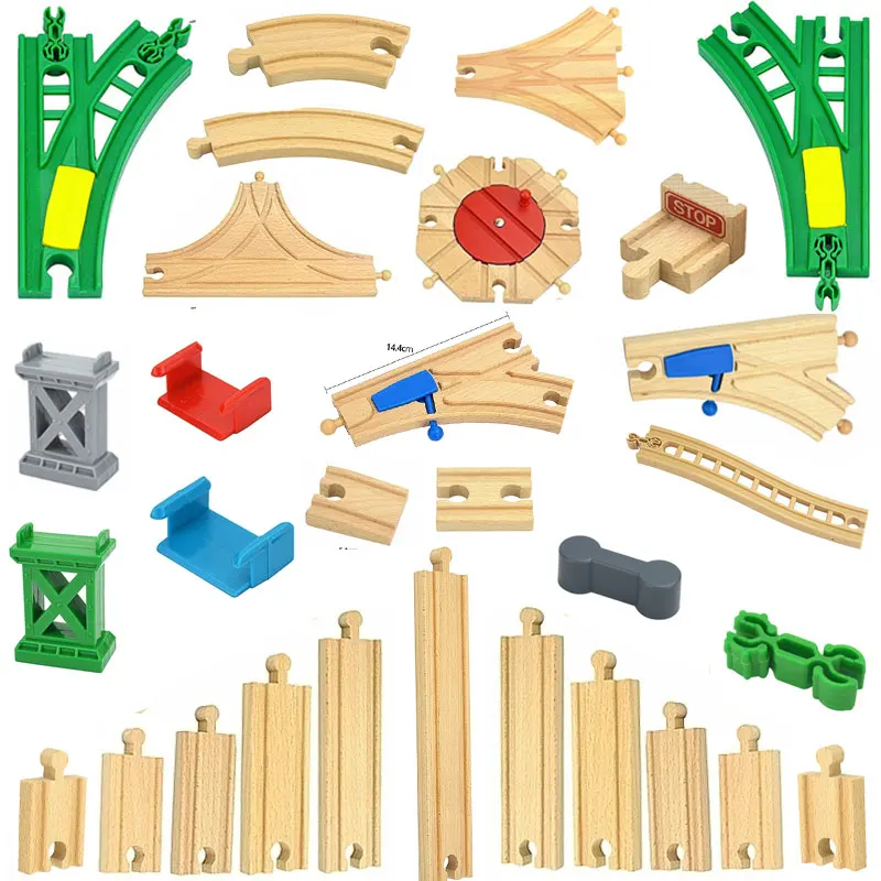 All Kinds Wooden Track Parts Beech Wooden Railway Train Track Toy Accessories Fit Biro All Brands Wood Tracks Toys For Kids Gift