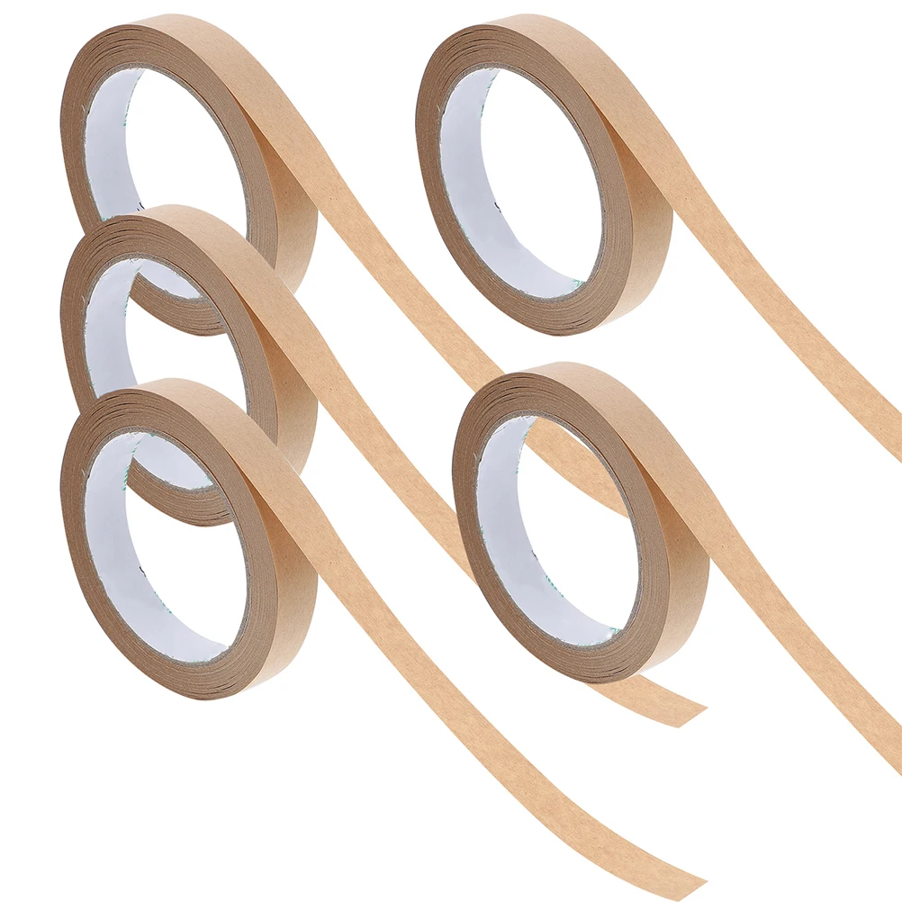 5 pcs Kraft Paper Tape Self-adhesive Tearable Writable Brown Packing Tapes for DIY Crafts Stationery Waterproof Solvent Oil