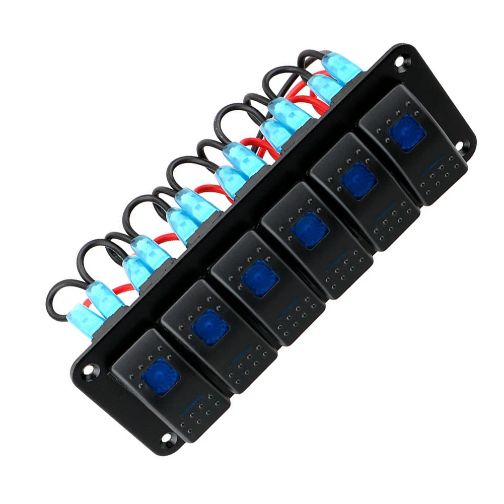 Waterproof 6 Gang Switch Panel with Blue LED Lights Pre wired for Easy Installation Ideal for Yachts and Ships