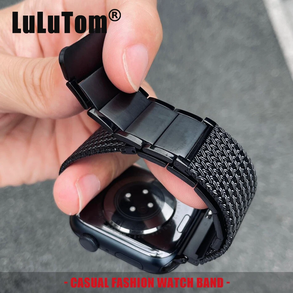 

Ремешок из нержавеющей стали с плетеной текстурой для Apple Watch Ultra 11 10 9 8 7 6 5 4 3 SE, магнитный ремешок для Iwatch 38 40 41 42 44 45 46 49 мм
