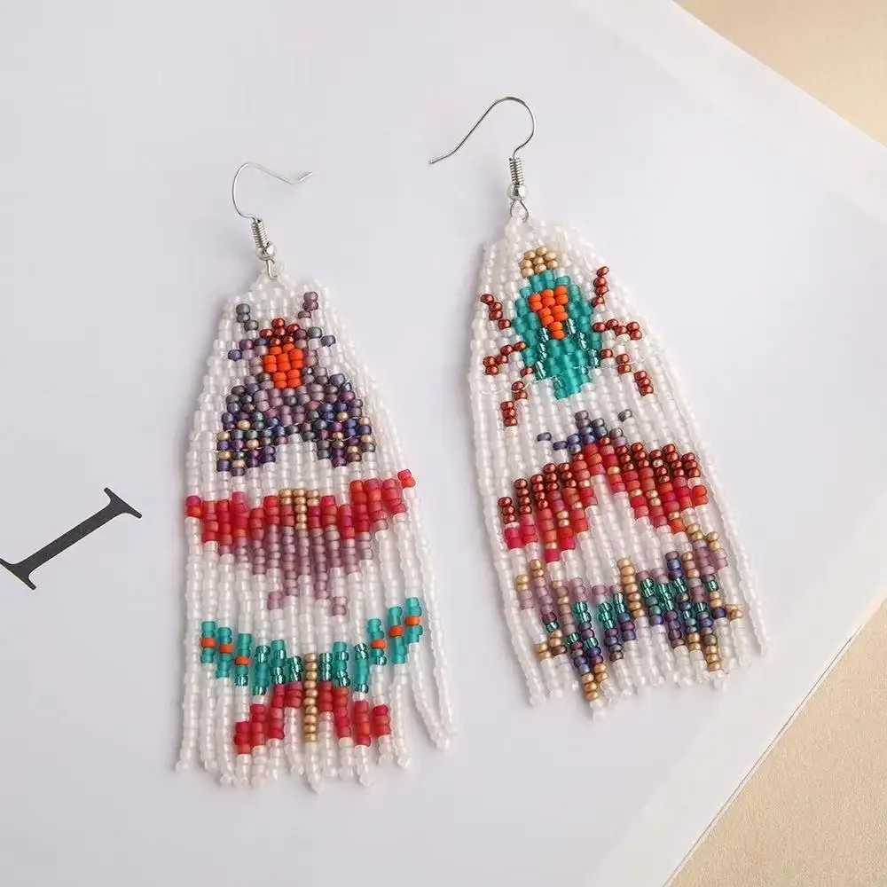 Beaded earrings Tassel Goldfish Design bird Cactus Originality Hand knitting Bohemia Alloy Versatile Female Rice bead earrings