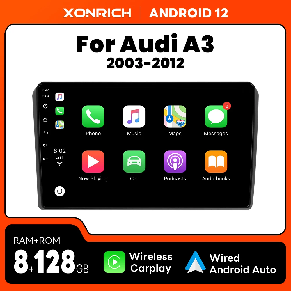 

Wireless Carplay 8GB+128GB Android 12 Car Radio For Audi A3 2 8P 2003-2013 GPS Navigation IPS Multimedia Player DSP 4G Wifi RDS