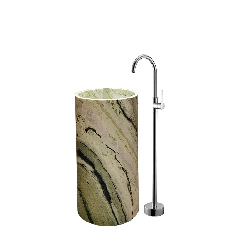 

Jade Indian green column basin integrated, modern simple basin, cylindrical