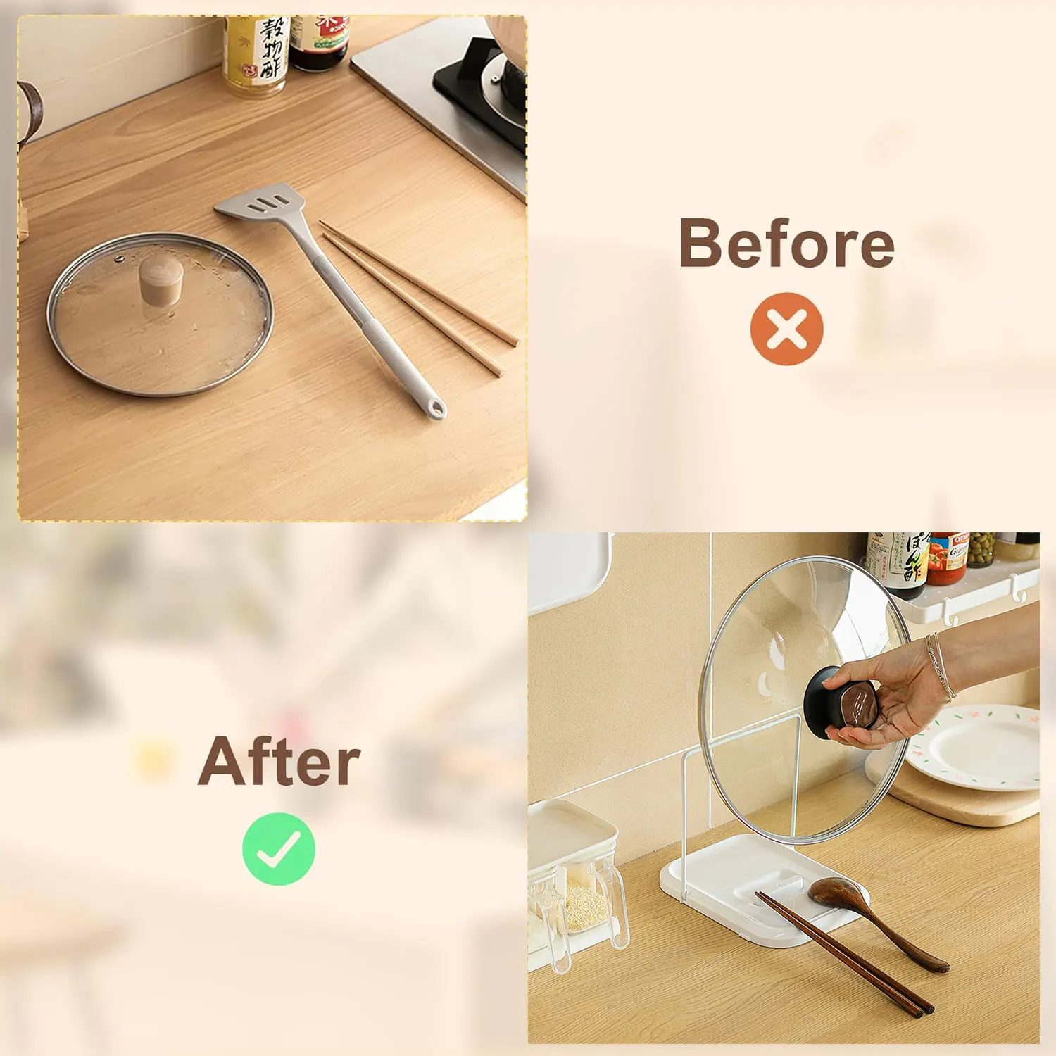 Uchwyt na pokrywkę garnka, uchwyt na pokrywkę i łyżkę na blat kuchenny, składany stojak na pokrywkę do patelni z antypoślizgową powłoką