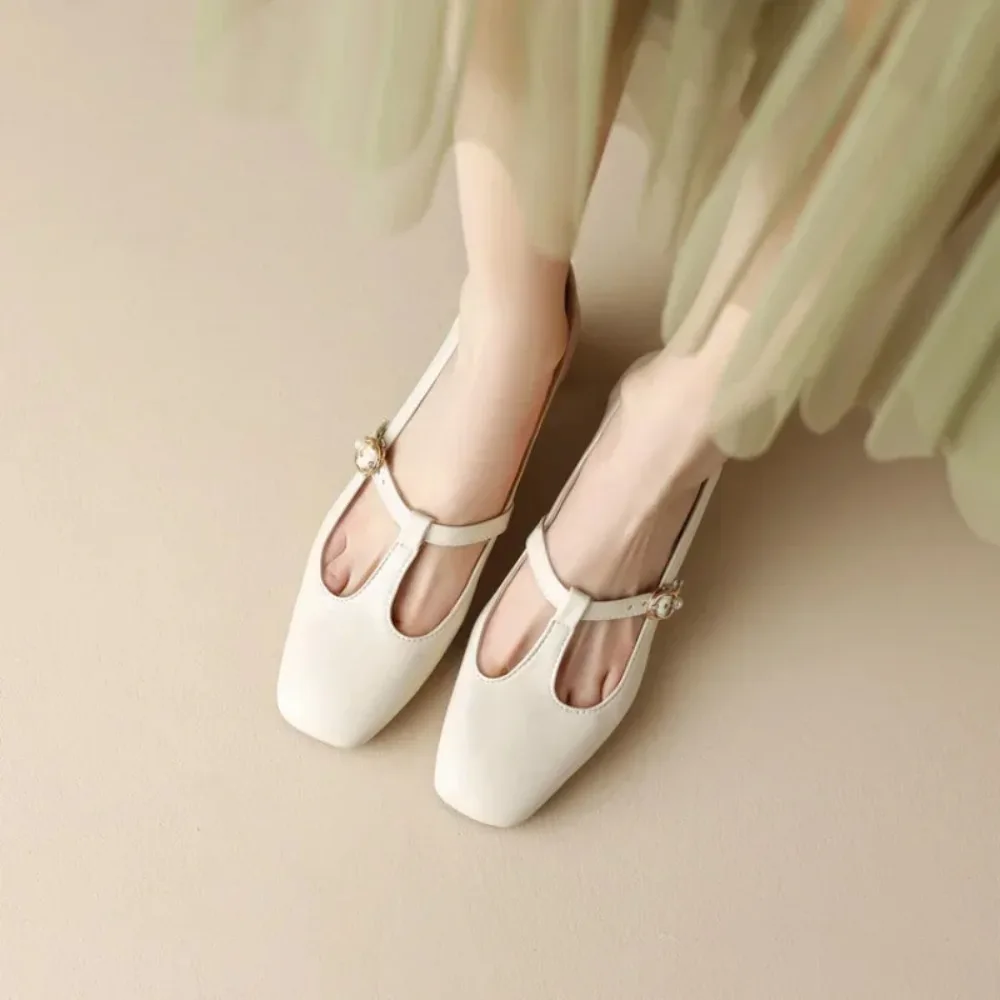 

Spring Autumn New Style Fashion Square Head High-heeled Women's Shoes T-type Buckle Square Heel Mary Jane Women Shoes High 4.5cm